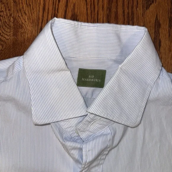 Sid Mashburn Long Sleeve Button Up Shirt Men's Small White Blue Striped Pocket - Picture 5 of 8